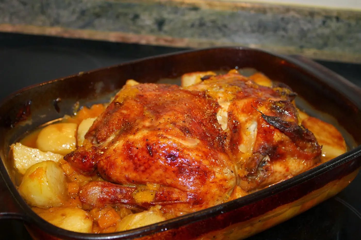 Pollo a la sidra con calabaza