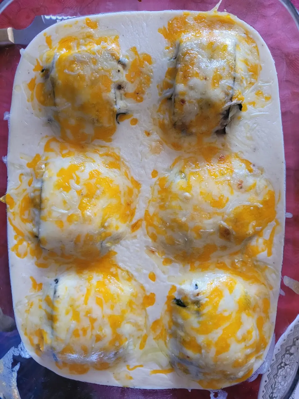 Canelones de calabacín con farsa de gambas